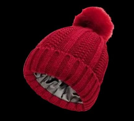 Satin Lined Knitted Beanie with Pom-Pom